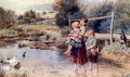 小川で漕ぐ子供たち ビクトリア朝時代のマイルズ・バーケット・フォスターのペットの子供たち